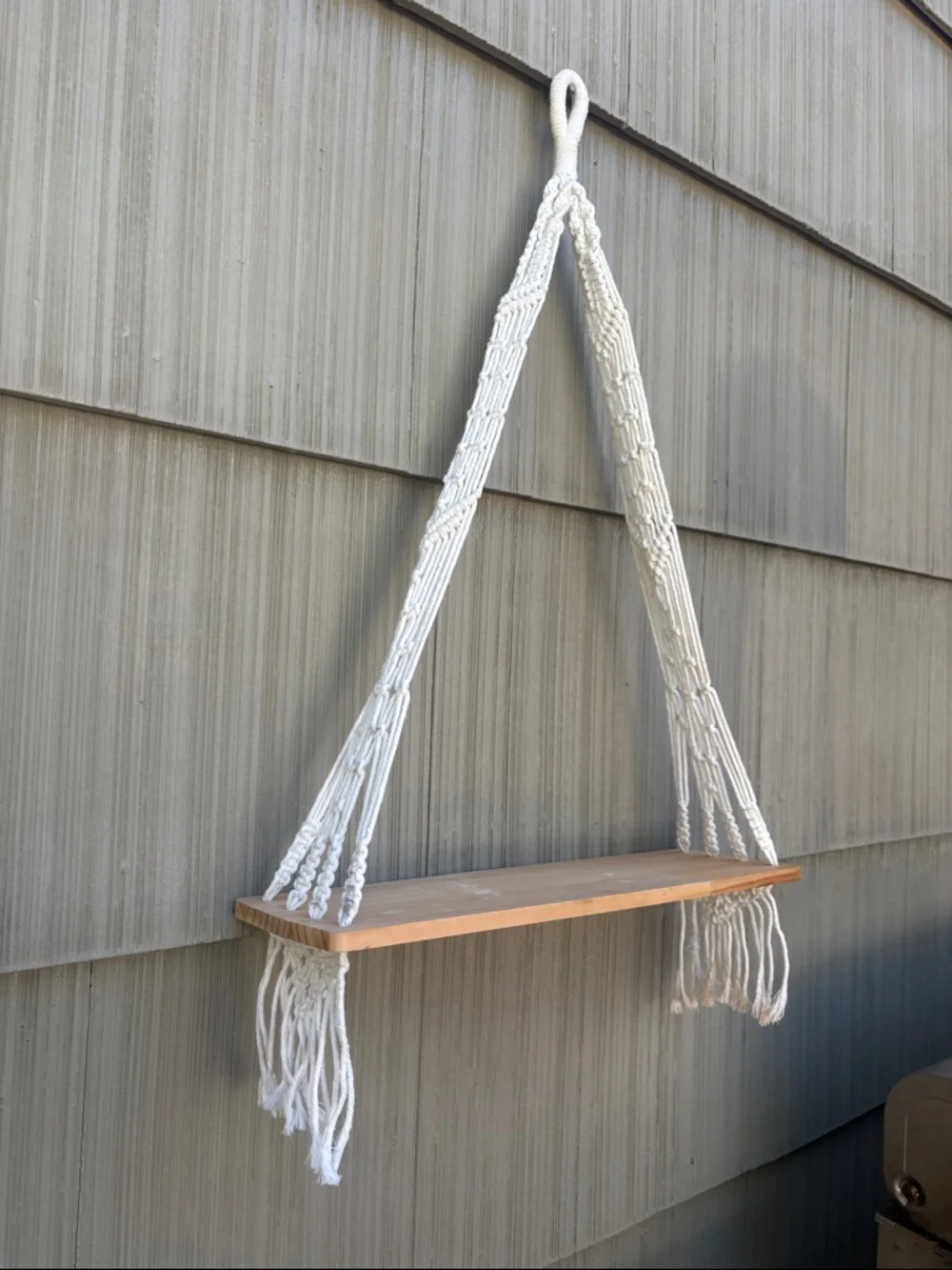Macramé & Wood Hanging Shelf - White